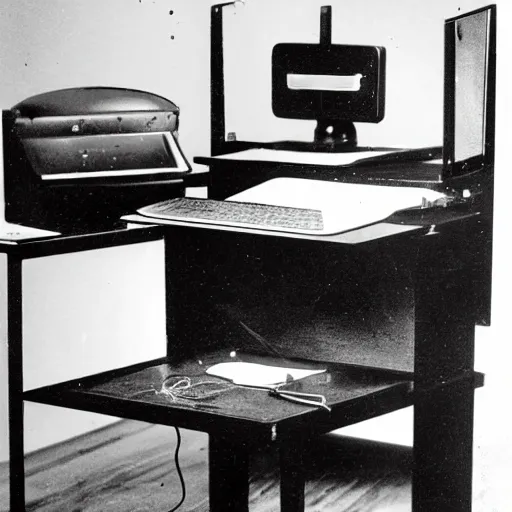 Image similar to 1 8 0 0's desktop computer prototype made by nikola tesla