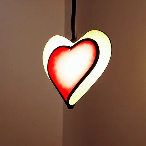 Image similar to pendant light in the shape of a heart with red accents designed by tiffany & co.