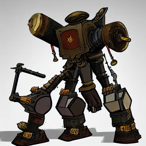 Image similar to a high fantasy WW1 experimental combat mech attacking an enemy tank in the style of desielpunk/steampunk/decopunk