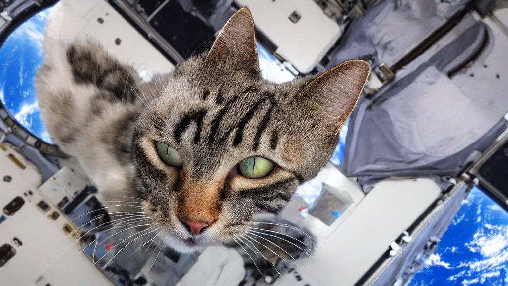 Image similar to Photo of a cat floating inside the ISS