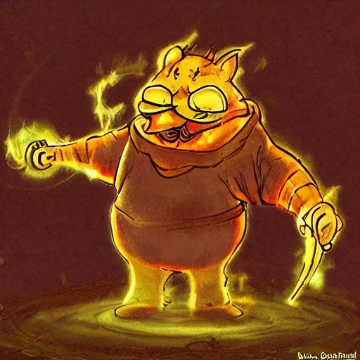 Prompt: Garfield as a Dark Souls boss