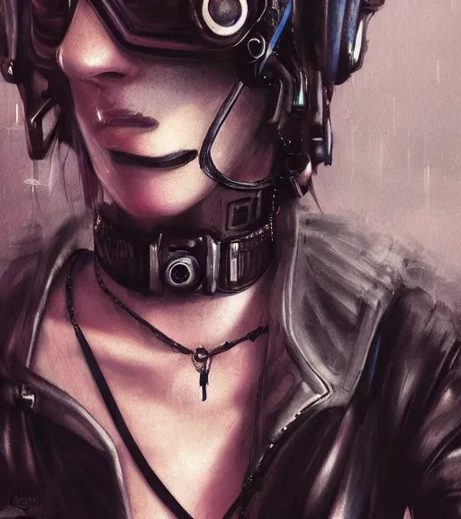 Image similar to detailed realistic female character cyberpunk wearing thick steel collar around neck, realistic, art, beautiful, 4K, collar, choker, collar around neck, punk, artstation, detailed, female, woman, choker, cyberpunk, neon, punk, collar, choker, collar around neck, thick collar, tight around neck, punk, choker