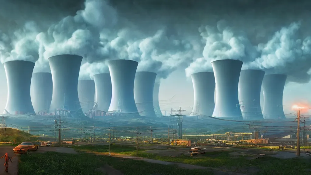 Image similar to Epic Clean Nuclear Plant emerge from the futurist utopia; by Oswaldo Moncayo and Vincent Callebaut; by Simon Stålenhag, oil on canvas; Art Direction by James Cameron; Location: Quito Ecuador 4K, 8K; Ultra-Realistic Depth Shading