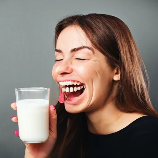 Prompt: happy woman with milk on her face, hyperrealistic
