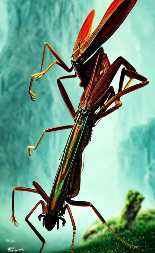 Image similar to exquisite imaginative creature poster art, like a bug, like a mantis, movie art, by lucusfilm, weta studio, 8 k, denoised, music poster