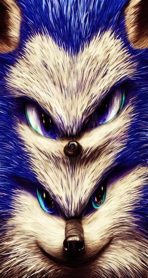 Prompt: portrait of sonic the hedgehog, chiaroscuro, elegant highly detailed oil painting 4 k, archival scan
