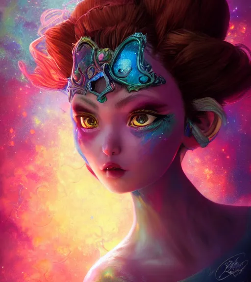 Prompt: An epic fantasy comic book style portrait painting of a very beautiful nebulapunk girl, awesome pose, character design by Mark Ryden and Pixar and Hayao Miyazaki, unreal 5, DAZ, hyperrealistic, octane render, cosplay, RPG portrait, dynamic lighting, intricate detail, summer vibrancy, cinematic