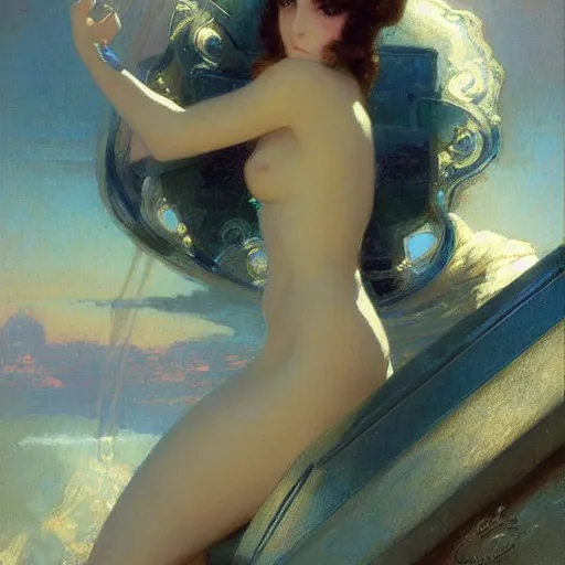 Prompt: a portrait of a beautiful anime girl, art deco, painting by gaston bussiere, craig mullins, j. c. leyendecker