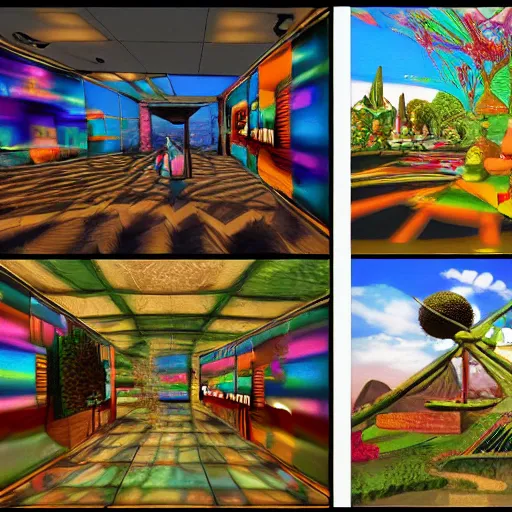 Prompt: wacky virtual art museum in a 9 0 s video game, net art, ps 1 graphics, ps 2 screenshot, hd, intricate, detailed