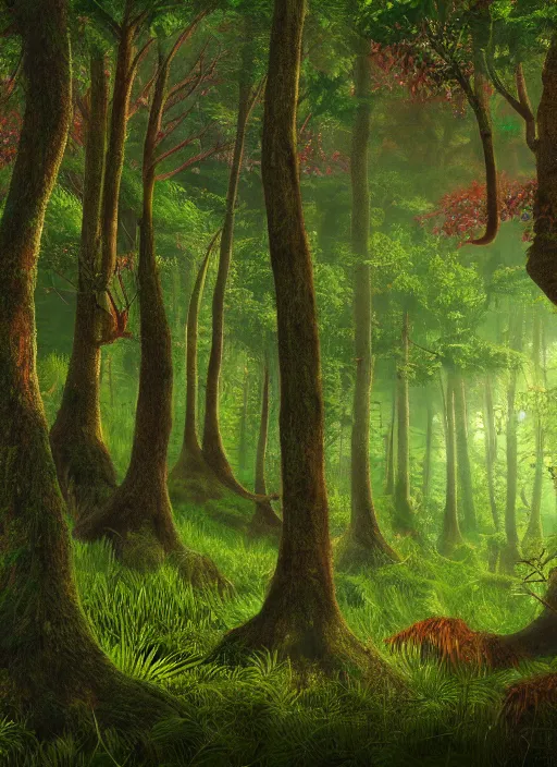 Prompt: lush forest, high detail, 4 k, concept art, dadaism style