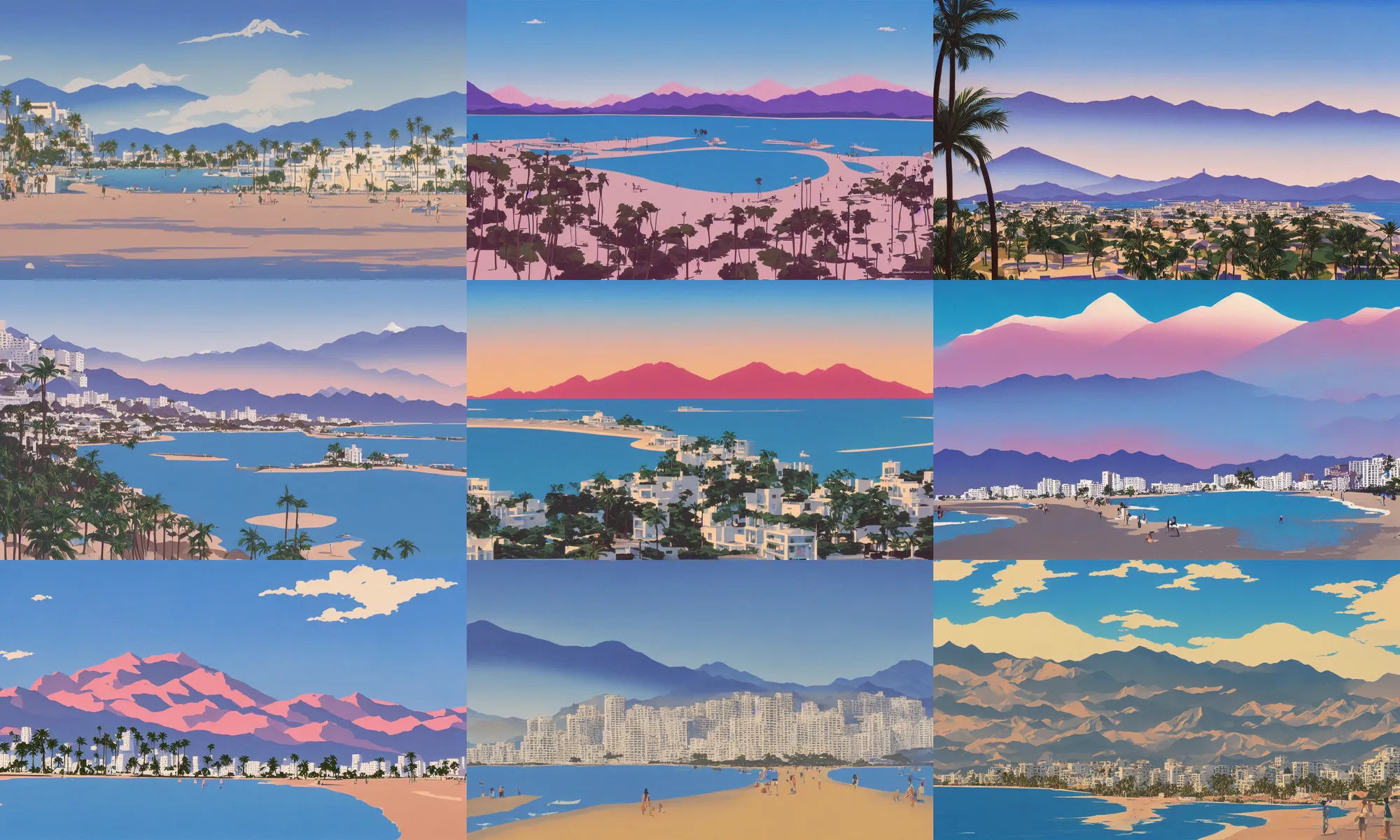 Prompt: marbella, beach in the foreground, mountains in the background, matte painting, trending on artstation, by hiroshi nagai