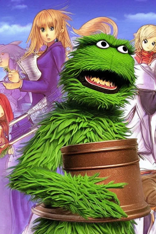 Image similar to “ oscar the grouch on the cover of tales of symphonia ”