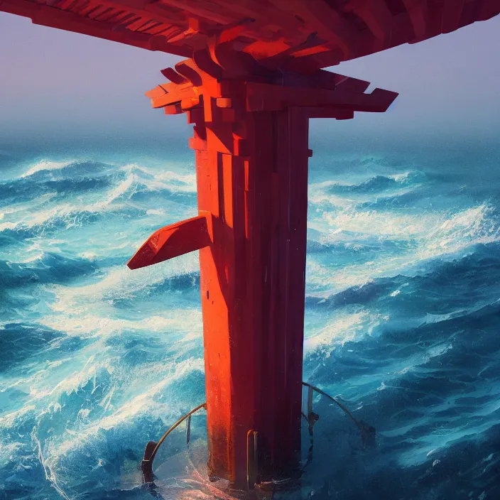 Prompt: a beautiful painting of a torii at sea by simon stalenhag and greg rutkowski, in style of digital art. hyper detailed, sharp focus, soft light. octane render. ray tracing. trending on artstation