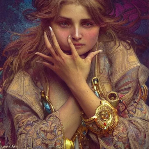 Image similar to realistic hand, intricate, highly detailed, digital painting, artstation, concept art, sharp focus, art by gaston bussiere and alphonse mucha