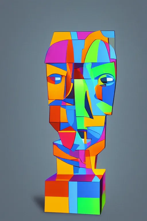 Image similar to cubist moai statue cutout digital illustration cartoon colorful beeple