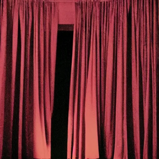 Image similar to the black lodge, Twin Peaks (1990), eerie surreal nightmare, david lynch, red curtains, ominous