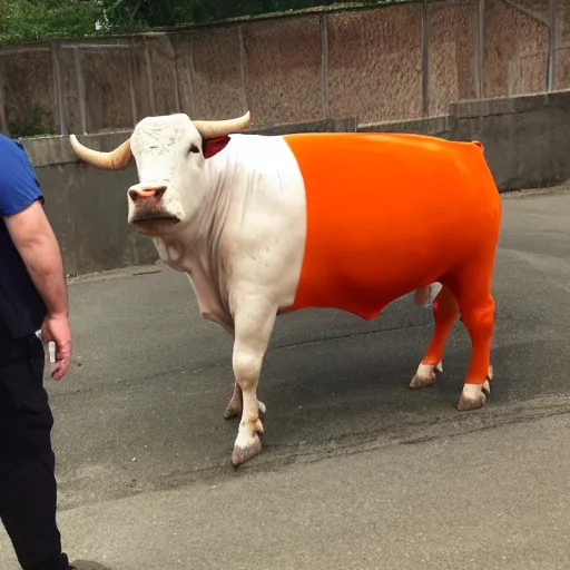 Image similar to bull wearing orange inmate clothes