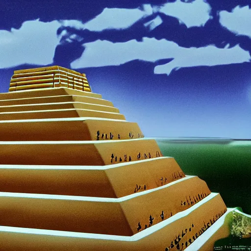 Image similar to a beautiful landscape of a ziggurat, photorealist, 4 k
