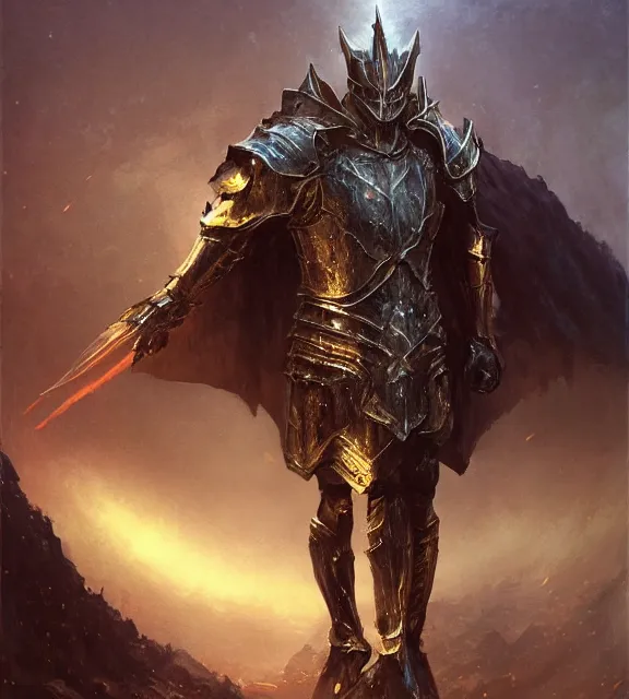 Image similar to royal golden knight in sun armor concept, beksinski, age of sigma art, frank franzetta, ruan jia, dark soul armor concept, trending on artstation, wayne barlowe, adrian smith fantasy art, elden ring art, the hobbit art, lord of the ring art, infinity blade armor