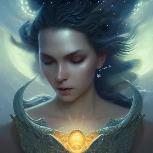 Image similar to star goddess, fine art, awesome fantasy book cover on pinterest, award winning, dark fantasy landscape, fantasy magic, intricate, elegant, sharp focus, cinematic lighting, highly detailed, digital painting, concept art, art by wlop and artgerm and greg rutkowski, masterpiece, trending on artstation, 8 k