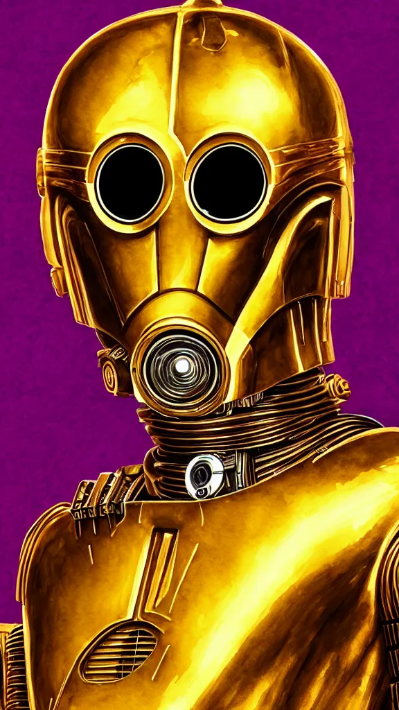 Image similar to a portrait of c - 3 po in watercolor. color harmony, 8 k detail, gallery quality, hd wallpaper, premium prints available, hyper - detailed, intricate design.