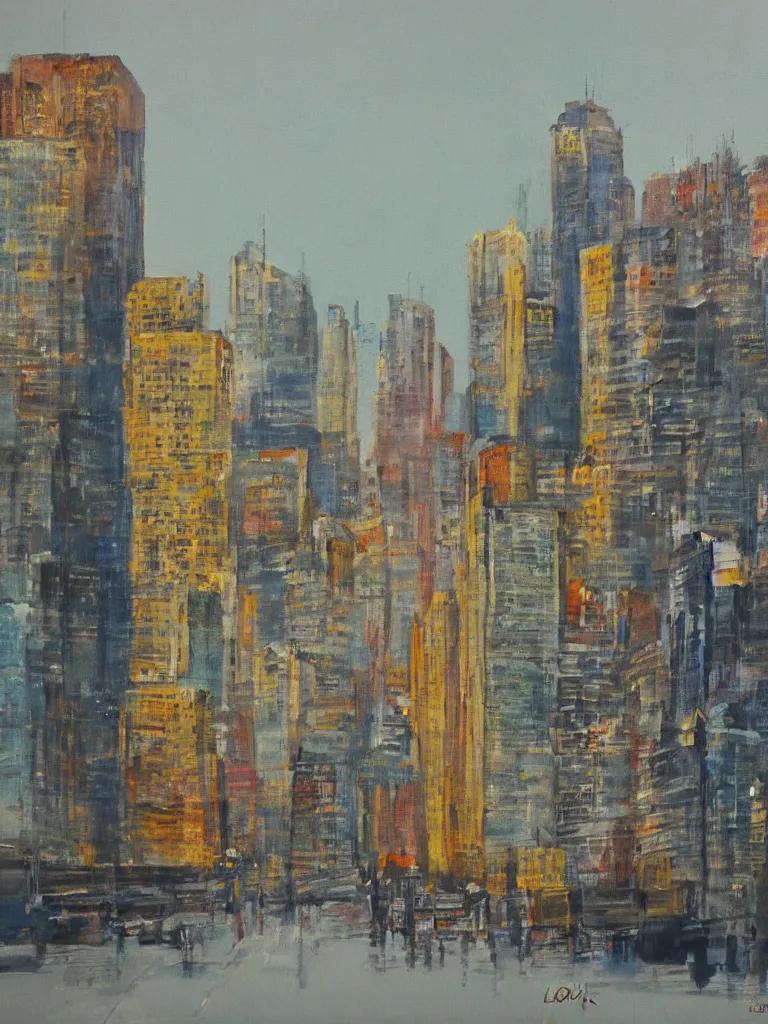 Prompt: a painting of a city scape by louis lozowick,