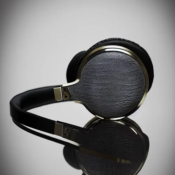 Image similar to masterpiece photo of beautiful hand crafted artistic detailed transparent headphones, flat metal hinges, bismuth metal, electronics see through, plush leather pad, modernist headphones, bismuth beautiful well designed, hyperrealistic, audiophile, intricate hyper detail, extreme high quality, photographic, audeze, sennheiser, raal, bang olufsen, abyssal