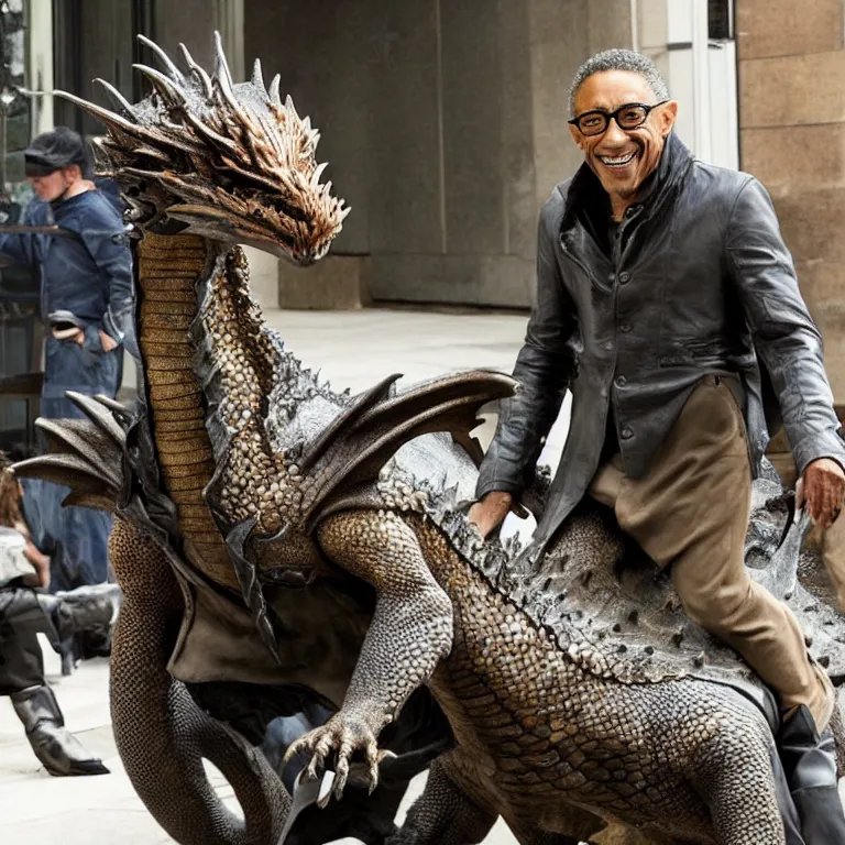 Prompt: giancarlo esposito riding a dragon