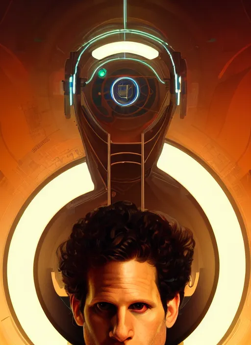 Image similar to symmetry!! portrait of glenn howerton, sci - fi, tech wear, glowing lights!! intricate, elegant, highly detailed, digital painting, artstation, concept art, smooth, sharp focus, illustration, art by artgerm and greg rutkowski and alphonse mucha