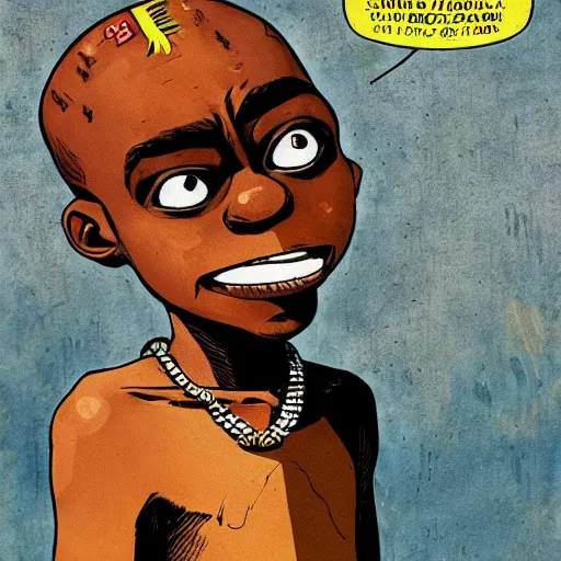 Image similar to an african boy from the movie tank girl, by jamie hewlett and sawoozer and geof darrow and roger ballen,