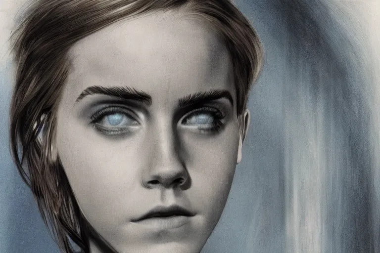 Image similar to emma watson by h. r. giger, light blue tint, biomechanical, concept art