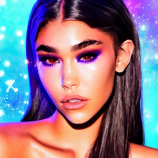 Image similar to madison beer a an intergalactic popstar dancing on a planet, render, blender render, unity render, 4 k wallpaper, art station trending, artstation 4 k coherent, coherent, 4 k, detailed, hyperdetailed, artifact - free, completely coherent, sharp, madison beer