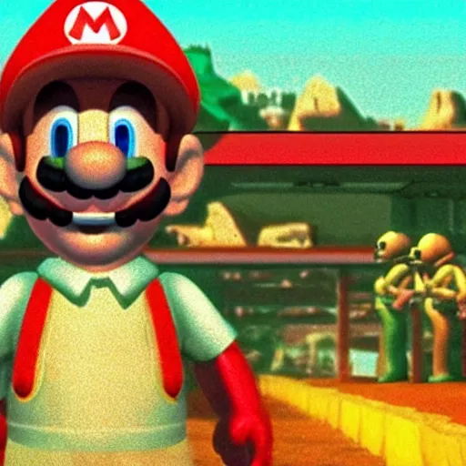 Image similar to a still of close encounters of the third kind, 1 9 9 6 super mario 6 4 graphics nintendo 6 4 visuals aesthetic