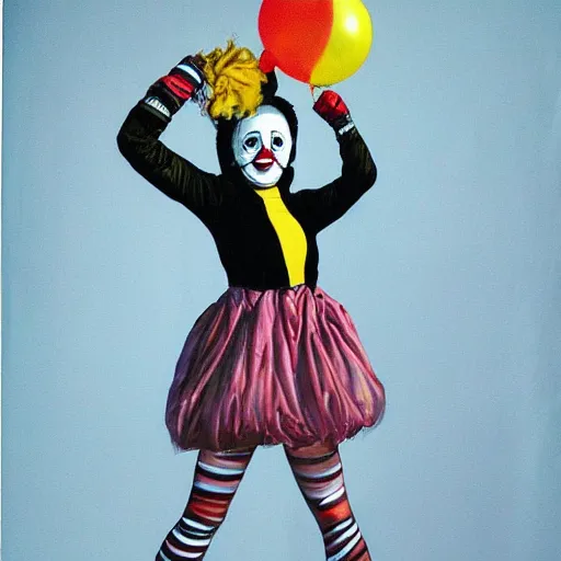 Image similar to portrait of a female birthday clown, full body, painted by Trevor brown