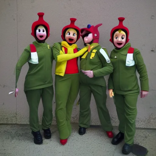 Prompt: teletubbies in swat uniforms