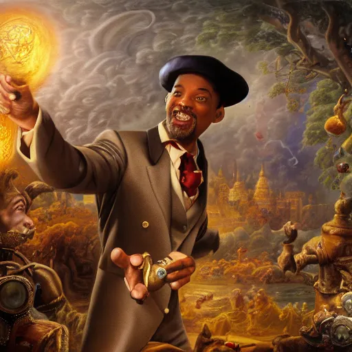 Image similar to Will smith slapping chris rock, Realistic, Regal, Refined, Detailed Digital Art, Michael Cheval, Walt Disney (1937), François Boucher, Oil Painting, Steampunk, Highly Detailed, Cinematic Lighting, Unreal Engine, 8k