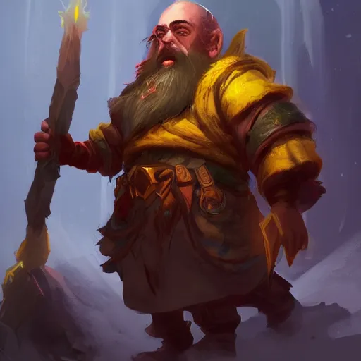 Image similar to a dwarf mage, yellow theme, bright art masterpiece artstation. 8 k, sharp high quality artwork in style of jose daniel cabrera pena and greg rutkowski, concept art by tooth wu, blizzard warcraft artwork, hearthstone card game artwork, mage