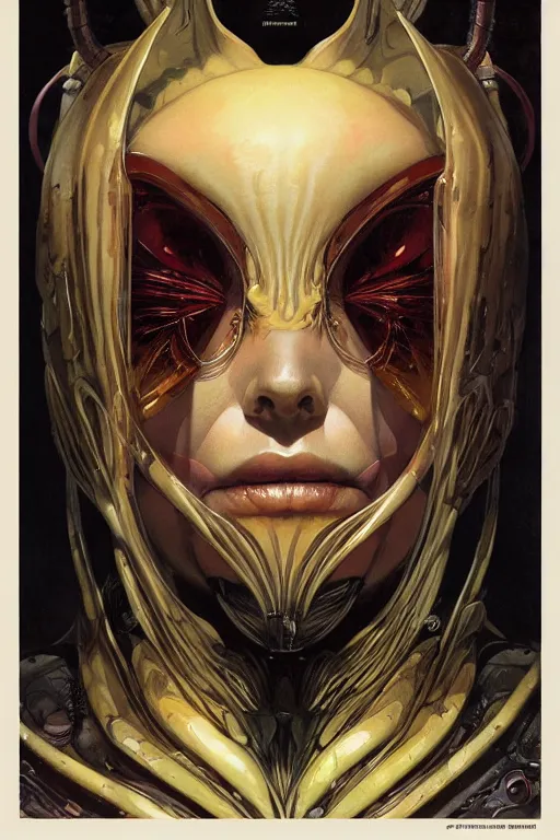 Prompt: portrait of mad alien queen, symmetrical, byyoichi hatakenaka, juan gimenez, brom, karol bak