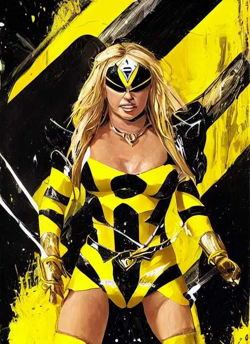 Image similar to britney spears as a yellow and black stripes luxurious power ranger by greg rutkowski, claude monet, conrad roset, takato yomamoto, rule of thirds, sigma look, beautiful