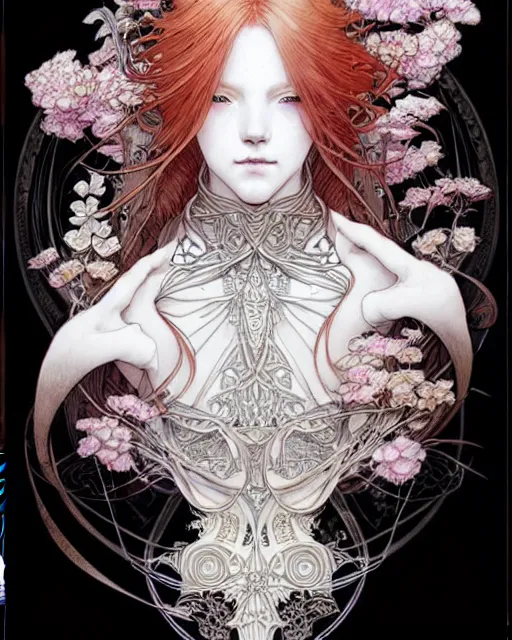 Image similar to Beautiful and playful ethereal ginger portrait, art nouveau, fantasy, intricate flower designs, elegant, highly detailed, sharp focus, art by Tsutomu Nihei, Artgerm and Greg Rutkowski and WLOP