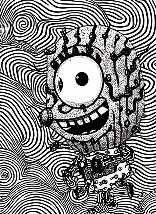 Image similar to junji ito style spongebob squarepants, intricate, highly detailed, illustration, art by junji ito, junji ito