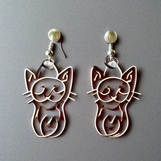 Image similar to 2d lasercut cat earrings, popular on artstation, popular on deviantart, popular on pinterest