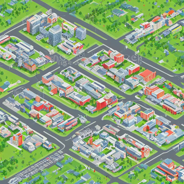 Image similar to isometric view illustration of Moscow suburbs, highly detailed, ultra realistic