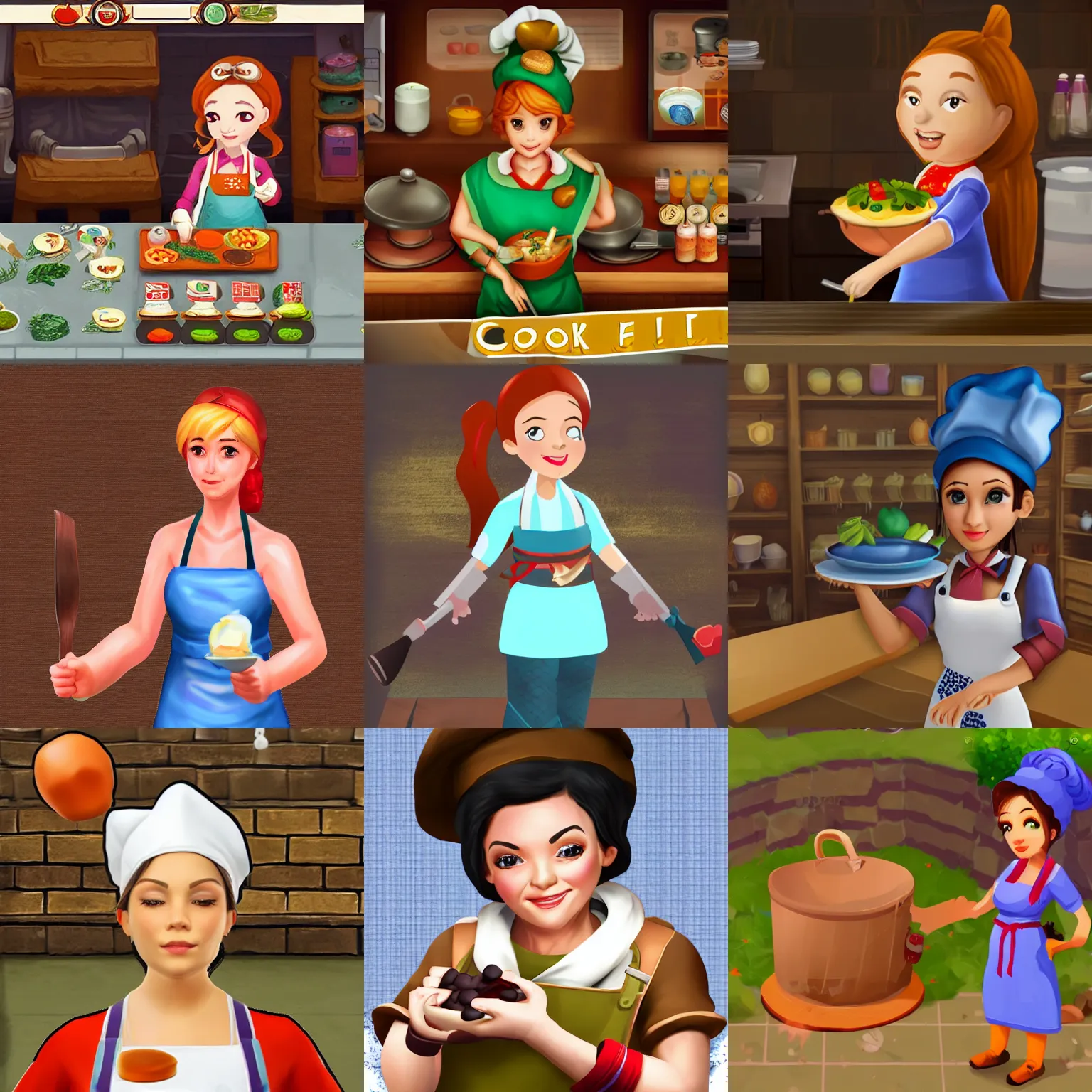 Prompt: a game female character of a cook