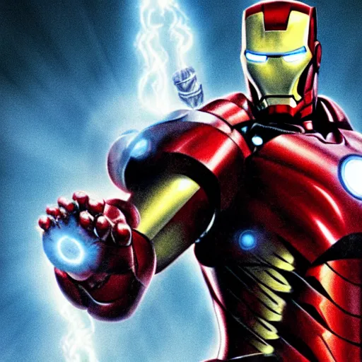 Image similar to iron man holding thors hammer