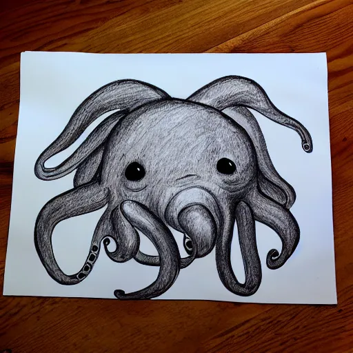 Image similar to super basic drawing of a pig - octopus, weeds, crayon on paper