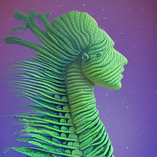 Image similar to my head got replaced with saturn, my mom is going to be so mad, by john philip falter, trending on artstation a seahorse made out of ferns and fractal patterns, 8 k resolution