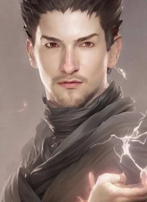 Image similar to character concept portrait of an attractive young angered Spanish wizard with pale grey skin enchanting a death spell, a floating iridescent spell book in the center, intricate, elegant, digital painting, concept art, smooth, sharp focus, illustration, from Metal Gear, by Ruan Jia and Mandy Jurgens and William-Adolphe Bouguereau, Artgerm