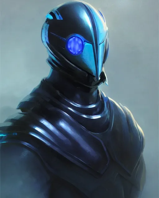 Image similar to character concept of iridescent sinewy smooth muscular male sleek glossy indigo black pearlescent scifi armor with smooth flowing black featureless helmet, by greg rutkowski, mark brookes, jim burns, tom bagshaw, magali villeneuve, trending on artstation