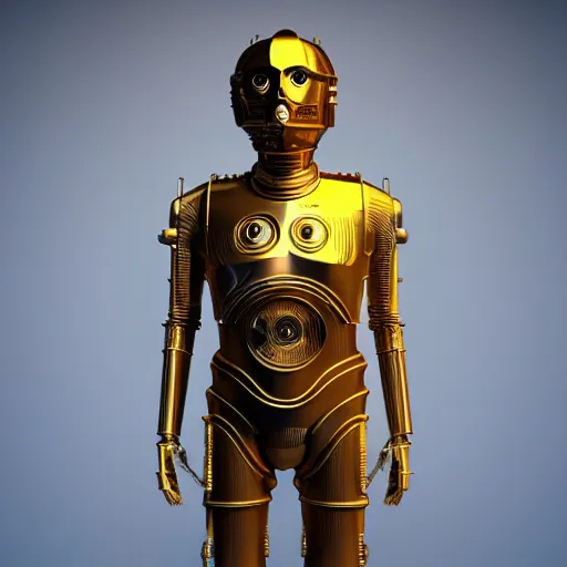 Prompt: Mark Zuckerberg face merged with C-3PO, full body, cinematic, atmospheric lighting, HDR, 4k render, 8k render